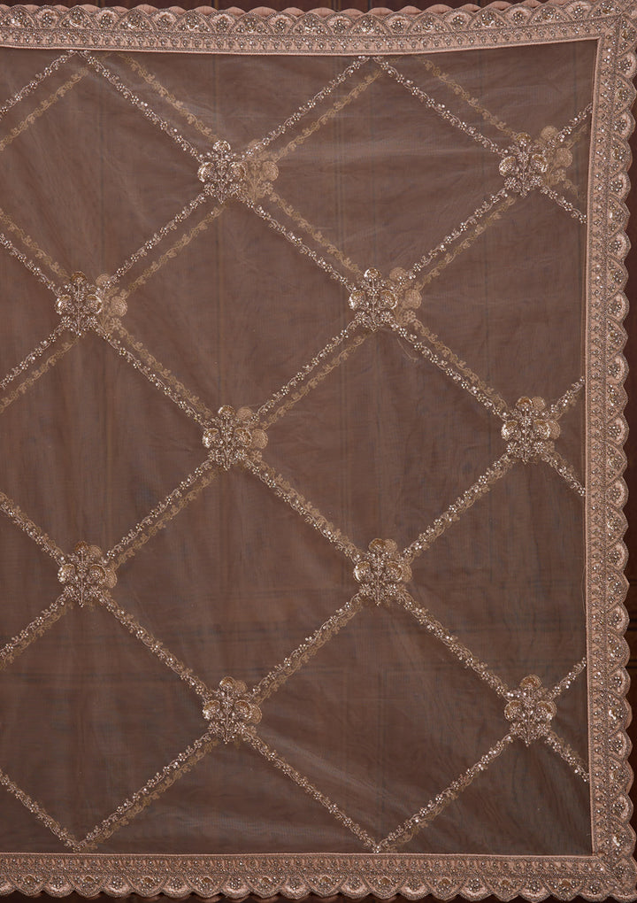 Beige Cording Net Readymade Lehenga