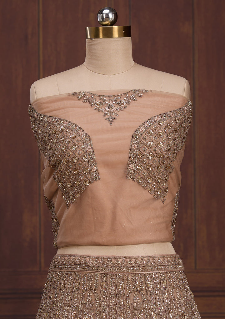 Beige Cording Net Readymade Lehenga
