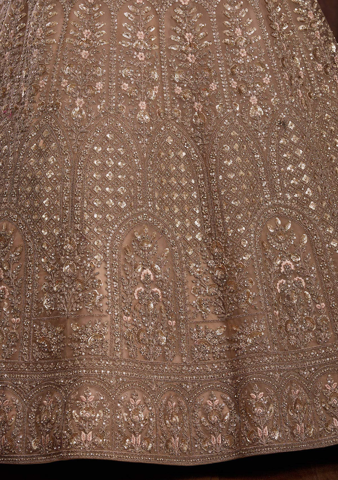 Beige Cording Net Readymade Lehenga