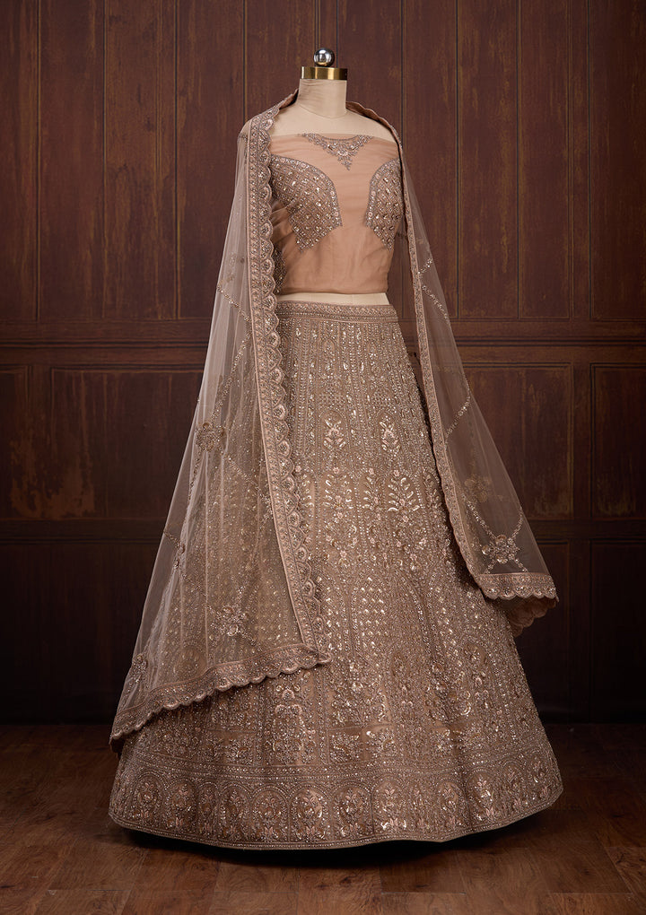 Beige Cording Net Readymade Lehenga