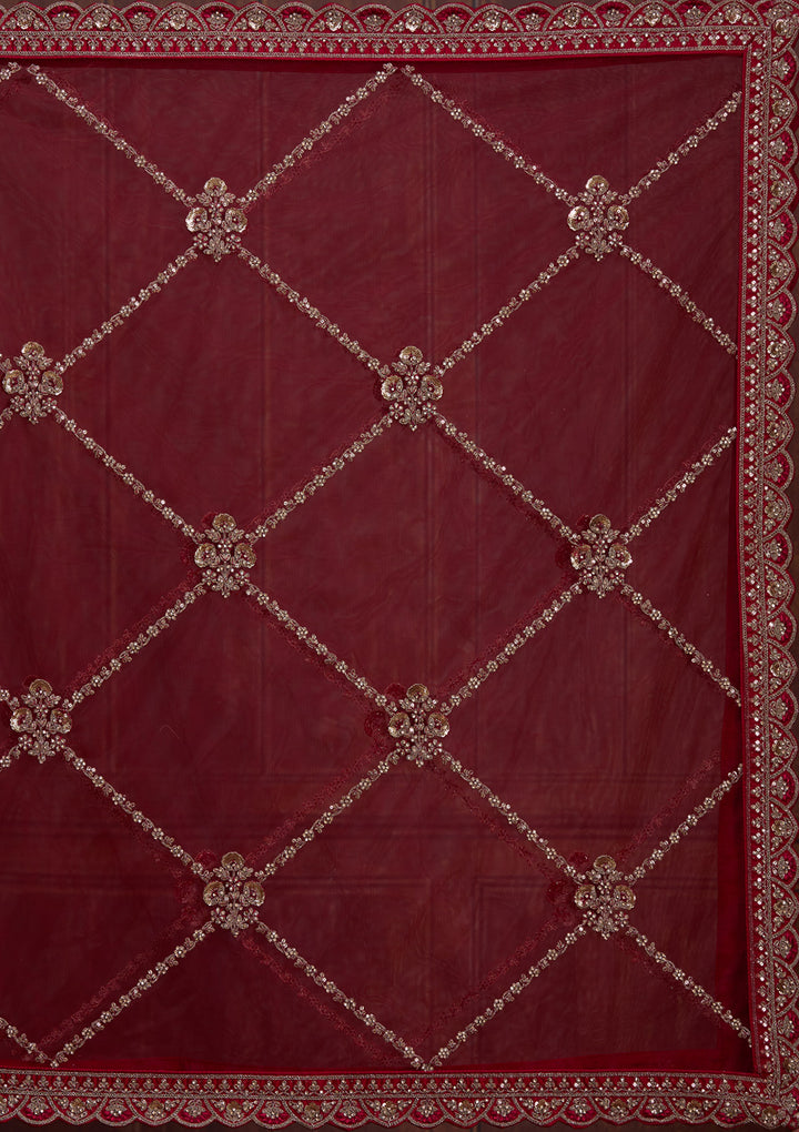 Maroon Cording Net Readymade Lehenga