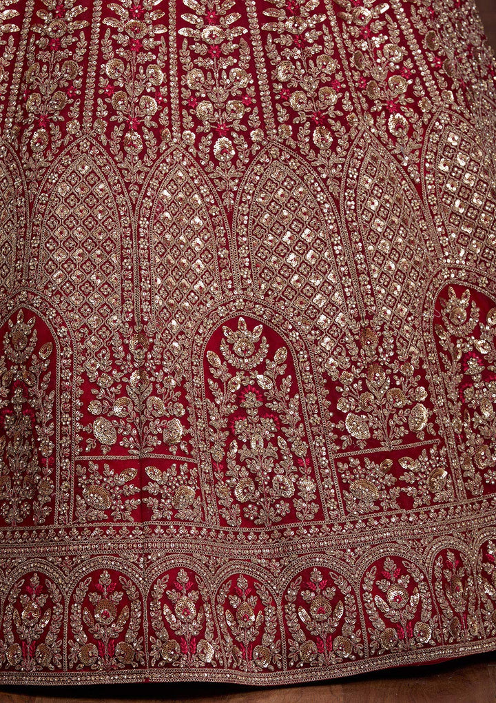 Maroon Cording Net Readymade Lehenga