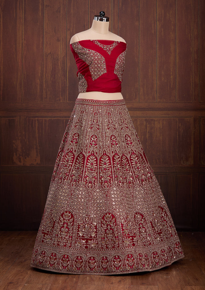 Maroon Cording Net Readymade Lehenga