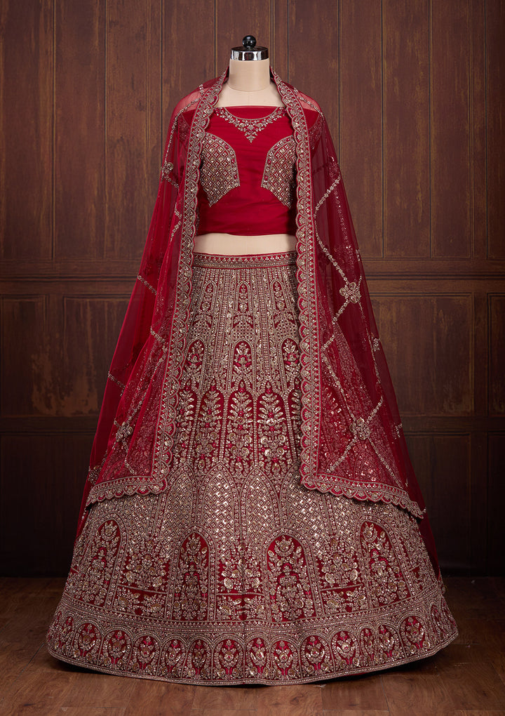 Maroon Cording Net Readymade Lehenga