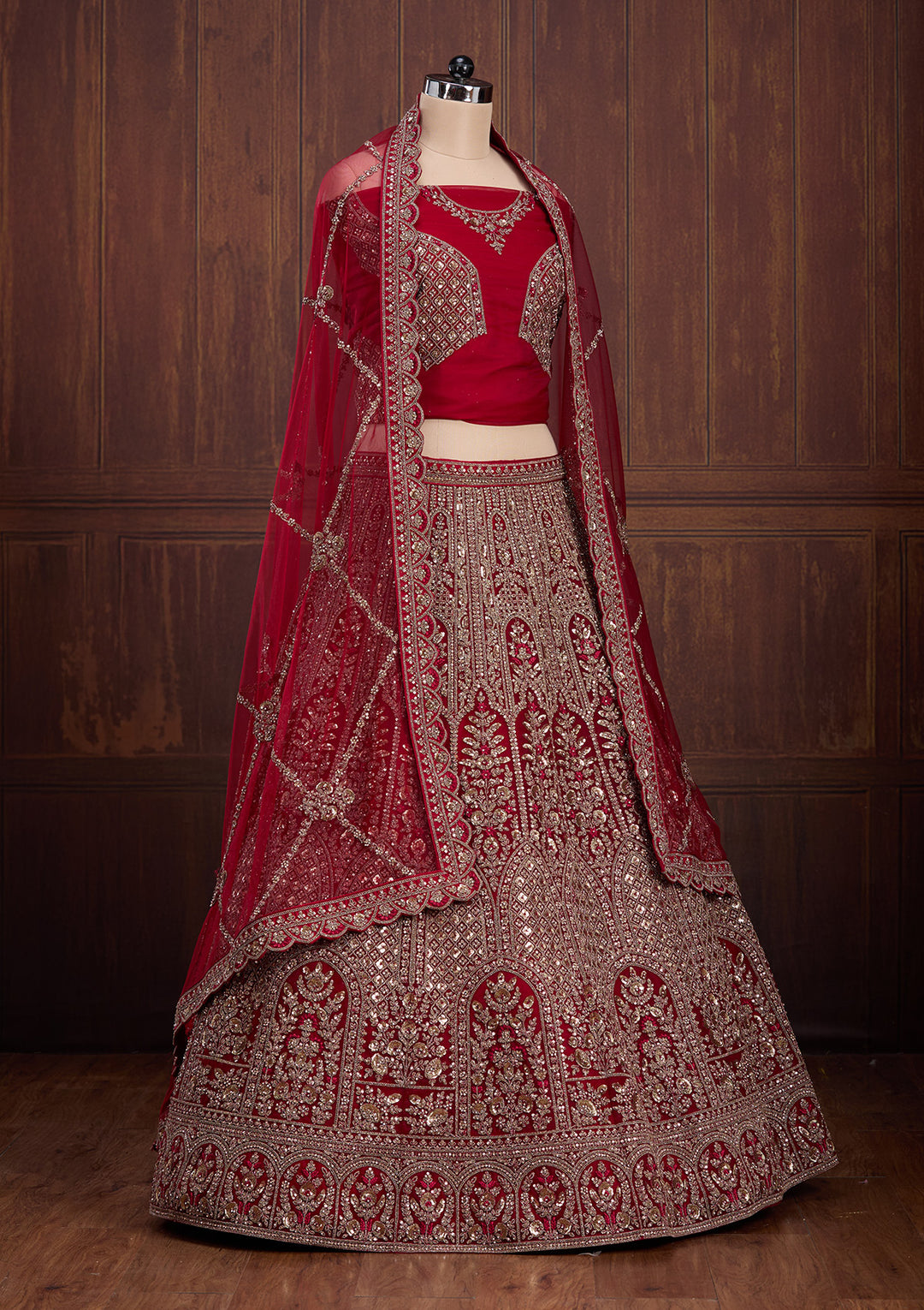 Maroon Cording Net Readymade Lehenga