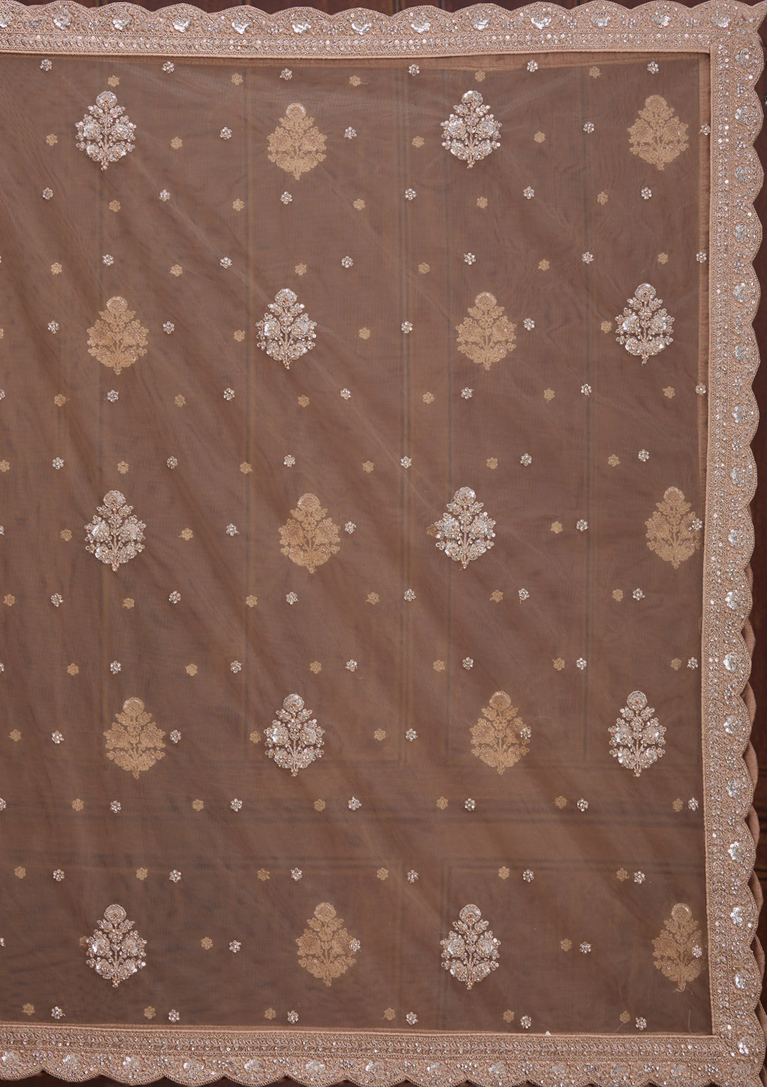Beige Cording Net Readymade Lehenga