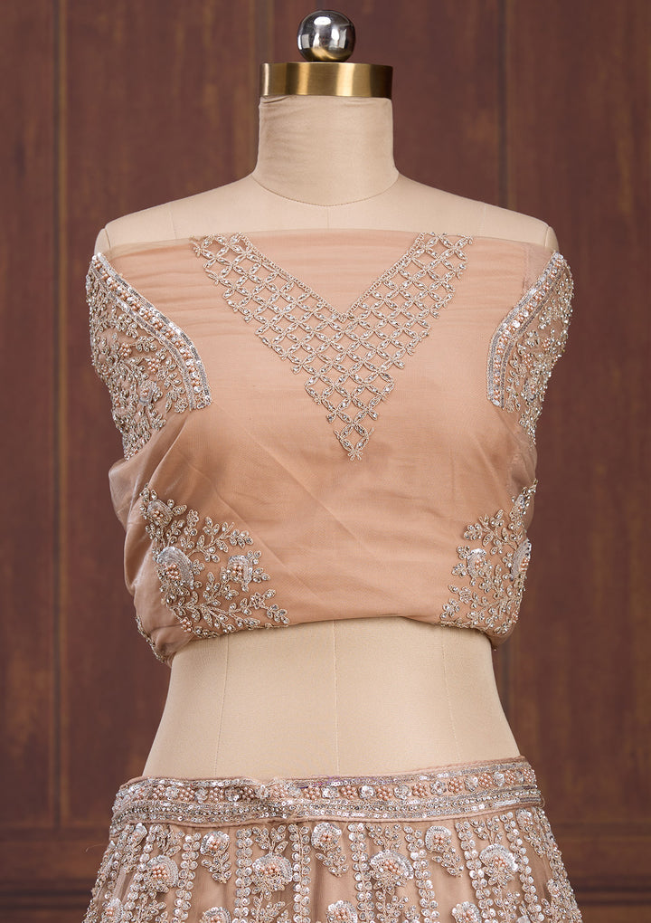 Beige Cording Net Readymade Lehenga