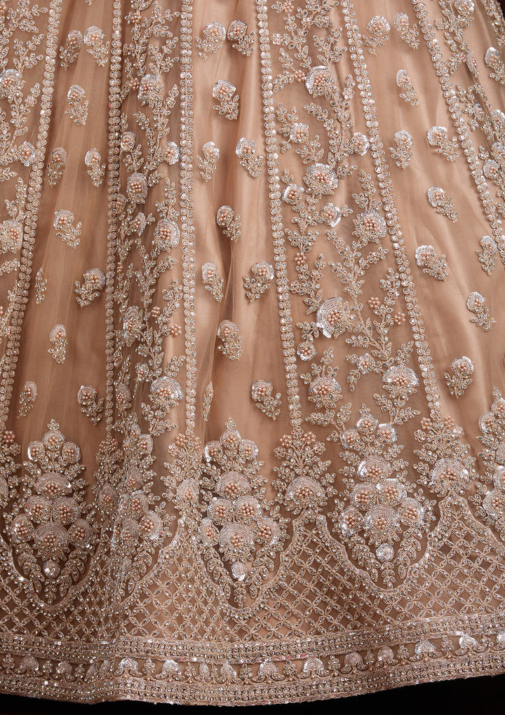 Beige Cording Net Readymade Lehenga