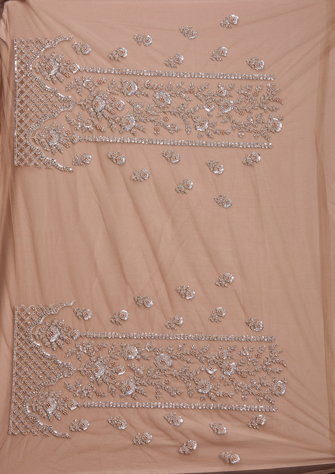 Beige Cording Net Readymade Lehenga
