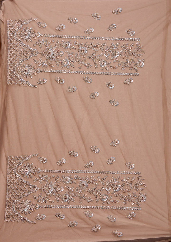 Beige Cording Net Readymade Lehenga