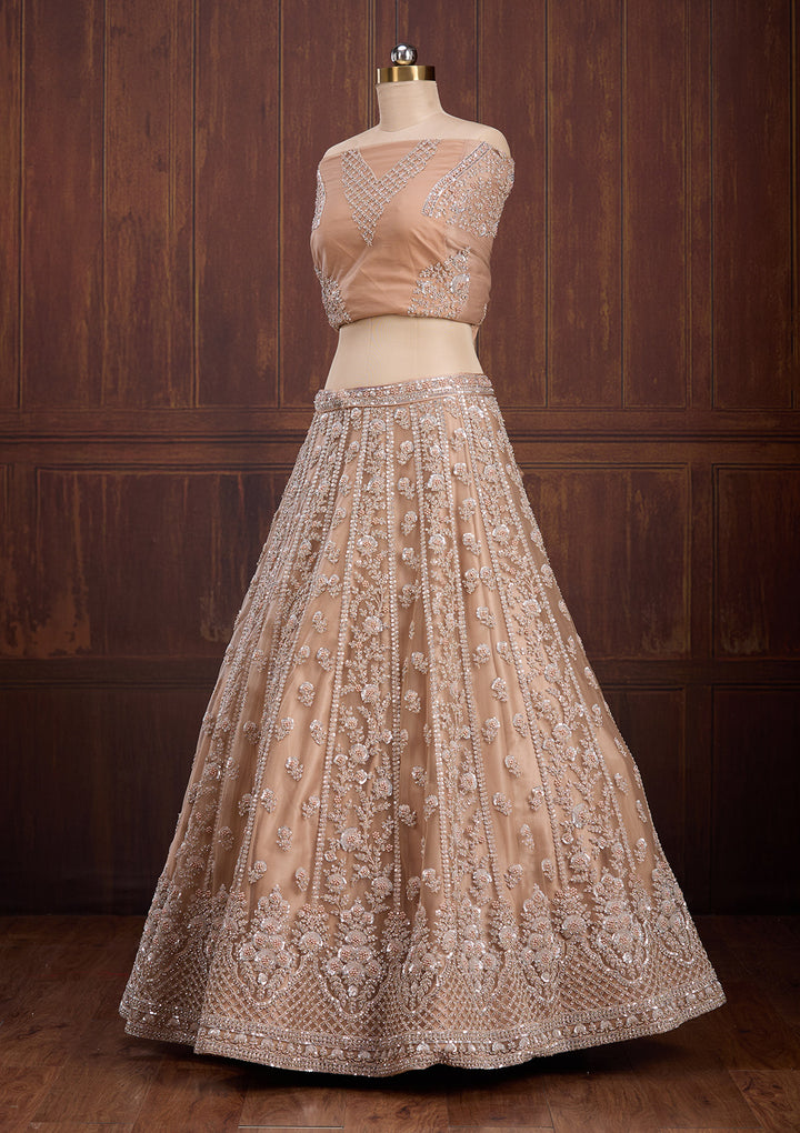 Beige Cording Net Readymade Lehenga