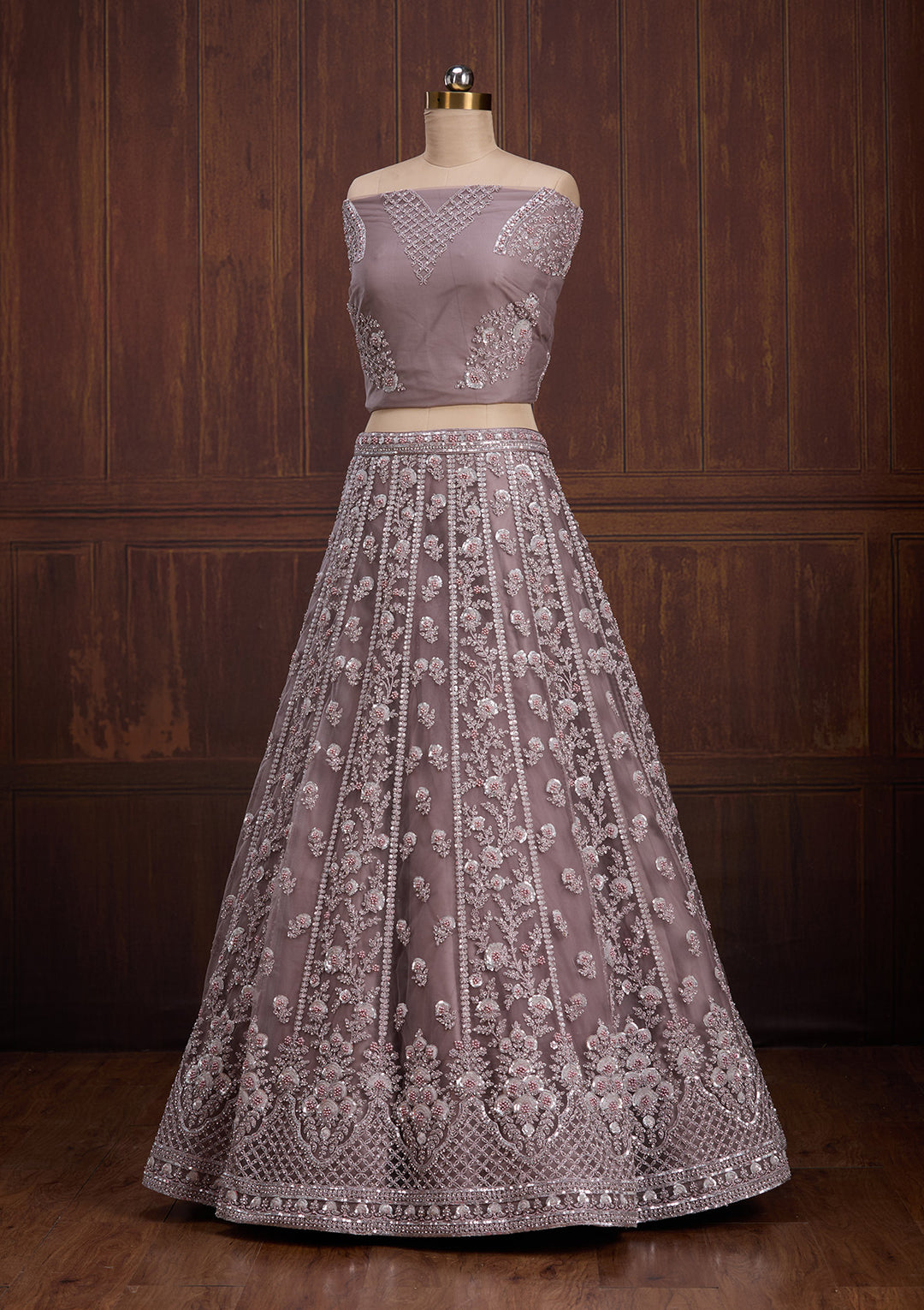 Lavender Cording Net Readymade Lehenga