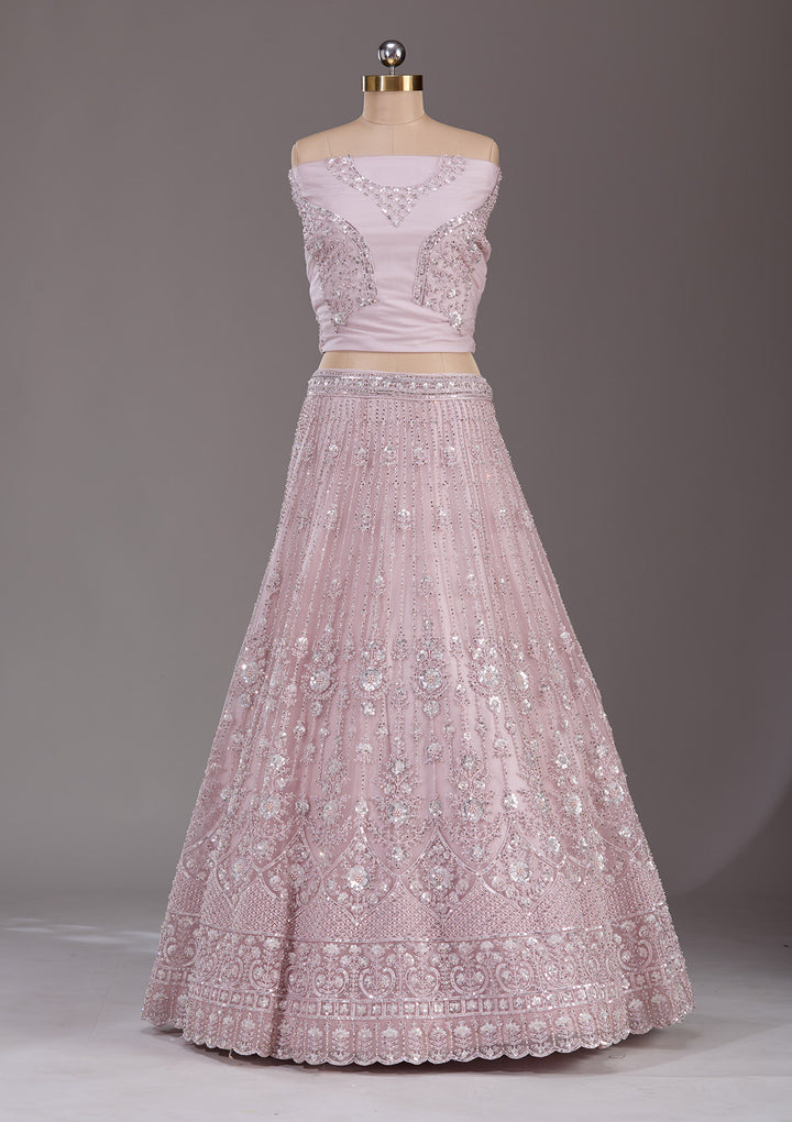 Baby Pink Cording Net Readymade Lehenga