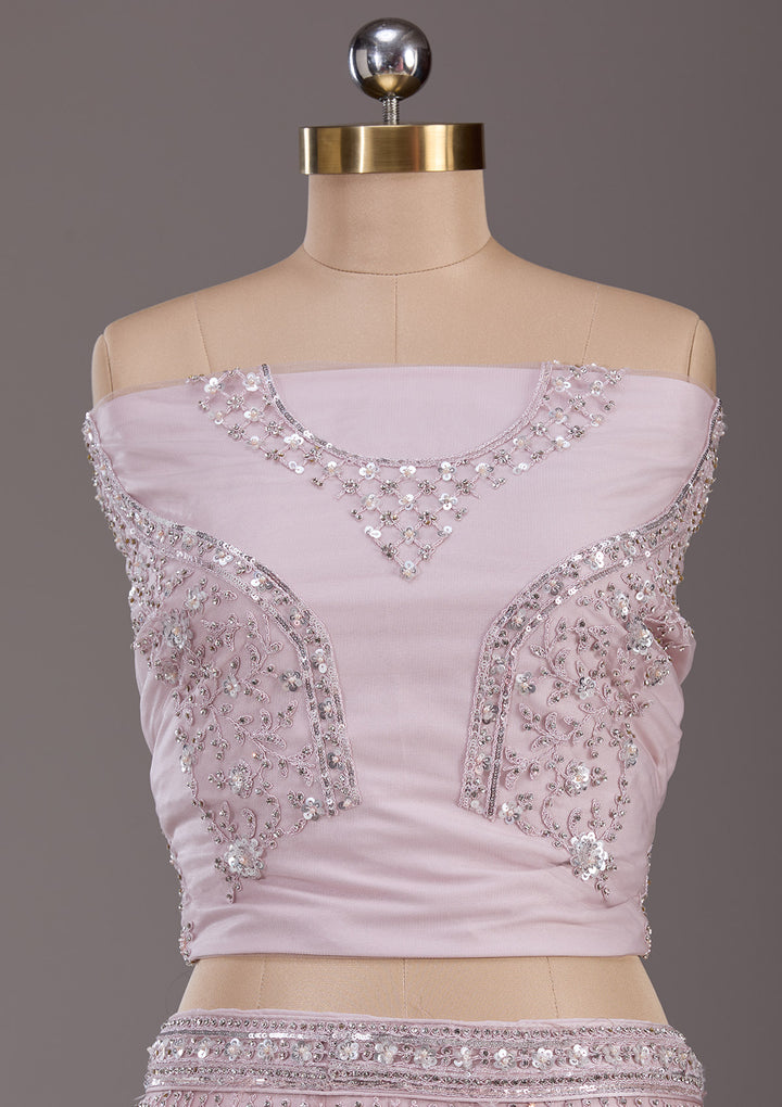 Baby Pink Cording Net Readymade Lehenga