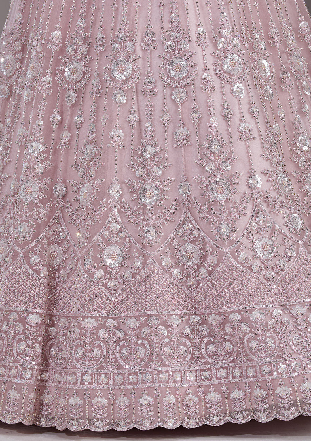 Baby Pink Cording Net Readymade Lehenga