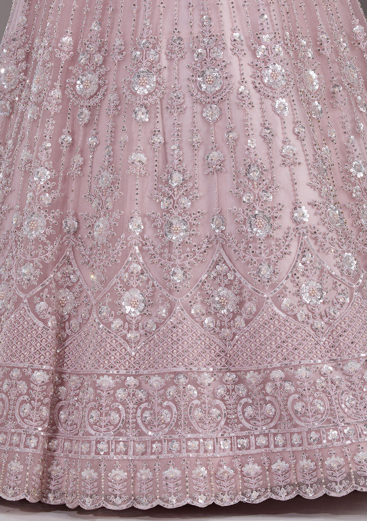 Baby Pink Cording Net Readymade Lehenga
