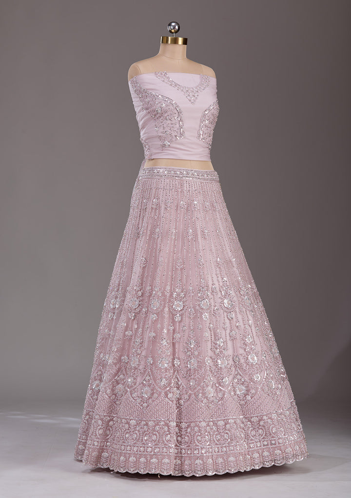 Baby Pink Cording Net Readymade Lehenga