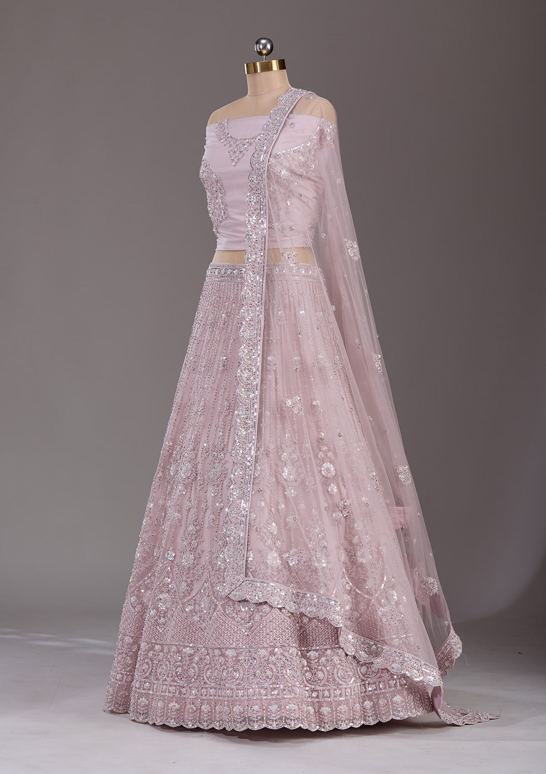 Baby Pink Cording Net Readymade Lehenga