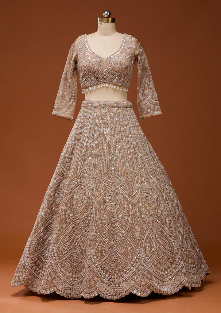 Beige Zariwork (Silver) Net Readymade Lehenga