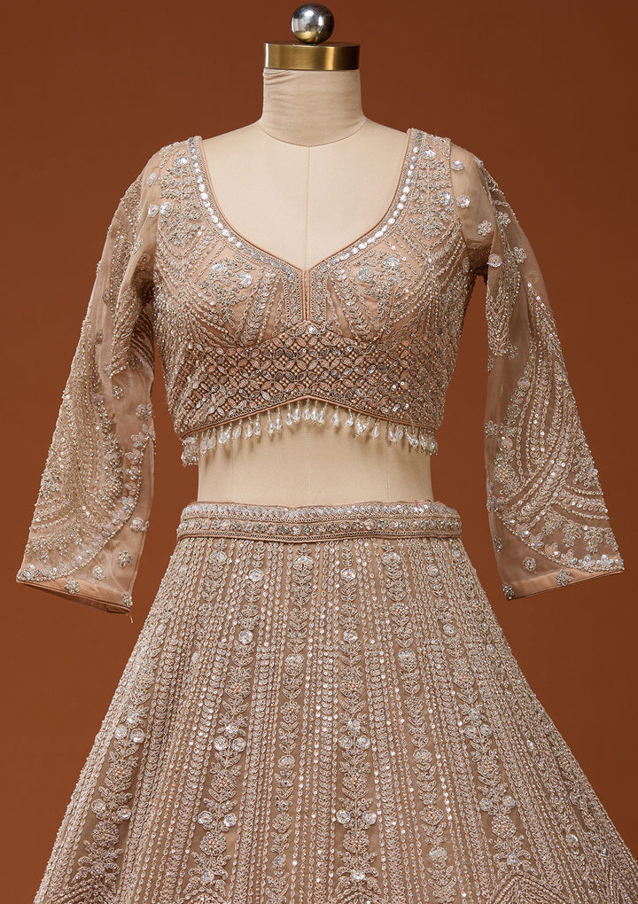 Beige Zariwork (Silver) Net Readymade Lehenga