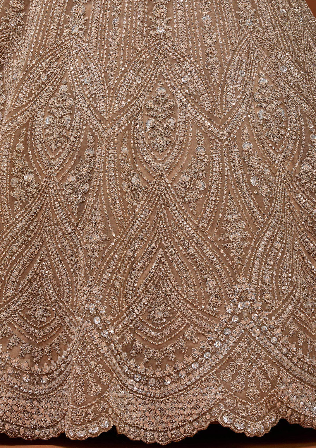 Beige Zariwork (Silver) Net Readymade Lehenga