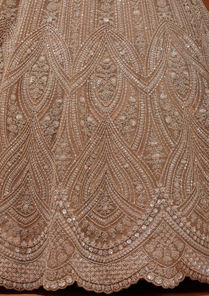 Beige Zariwork (Silver) Net Readymade Lehenga