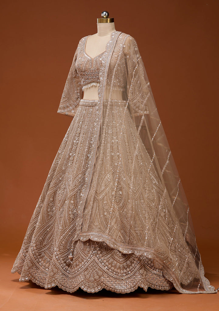 Beige Zariwork (Silver) Net Readymade Lehenga