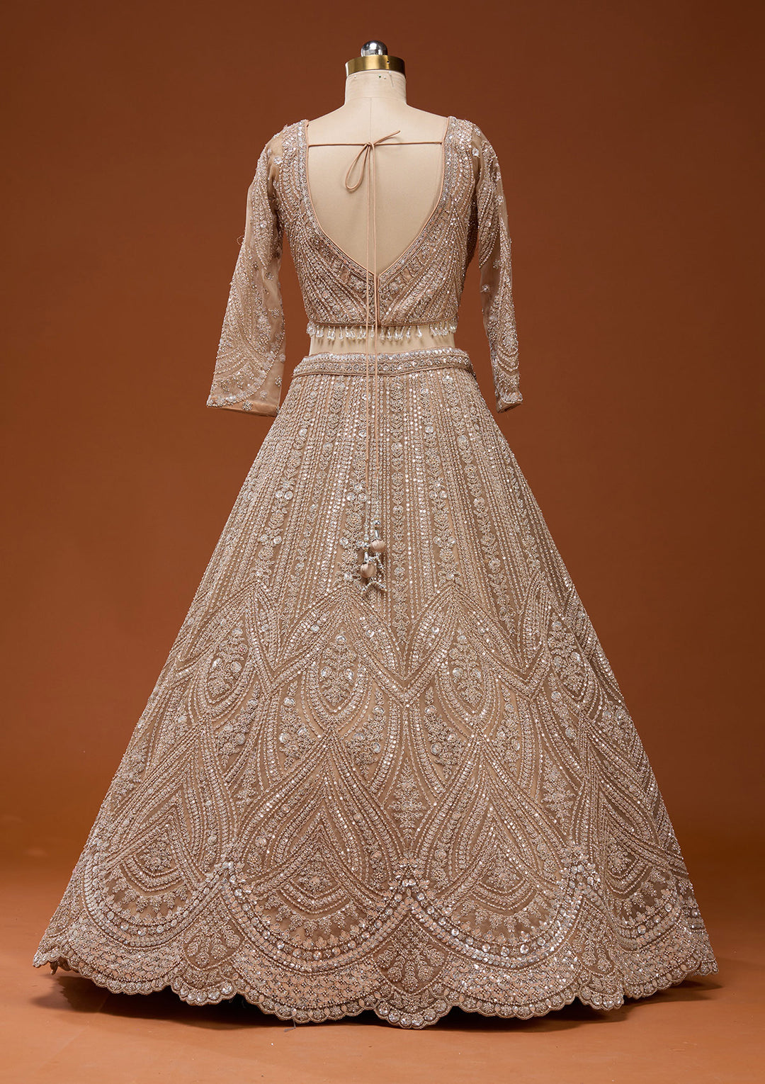 Beige Zariwork (Silver) Net Readymade Lehenga