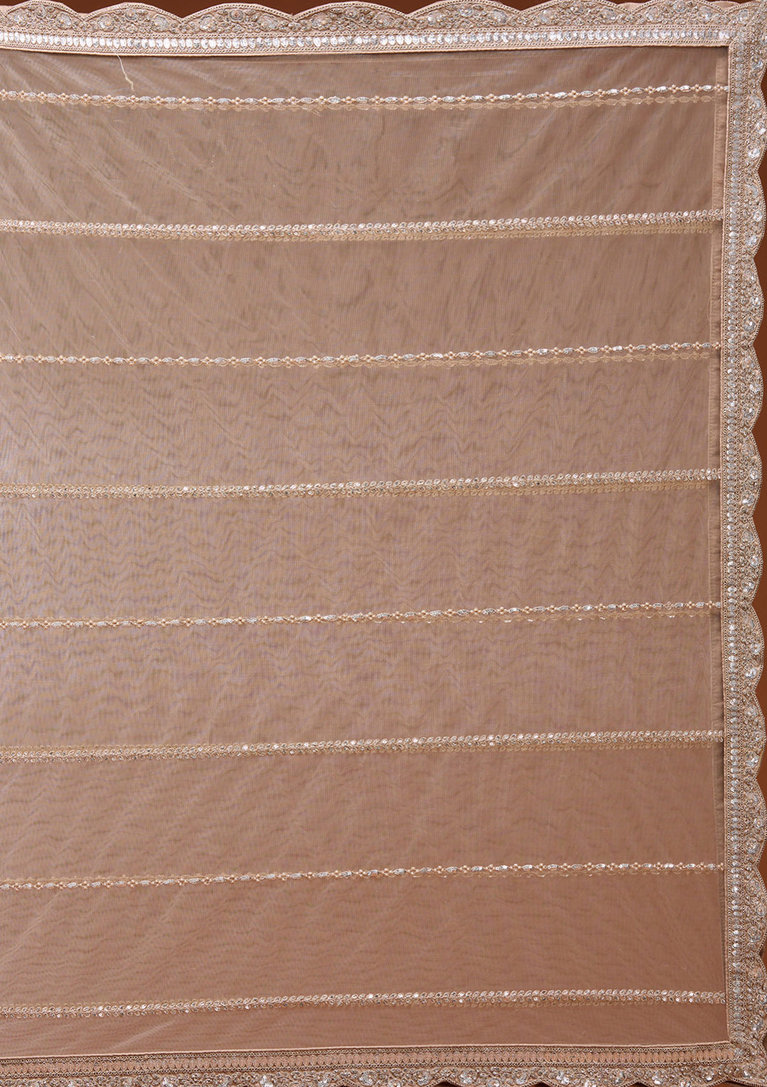 Beige Zariwork (Silver) Net Readymade Lehenga