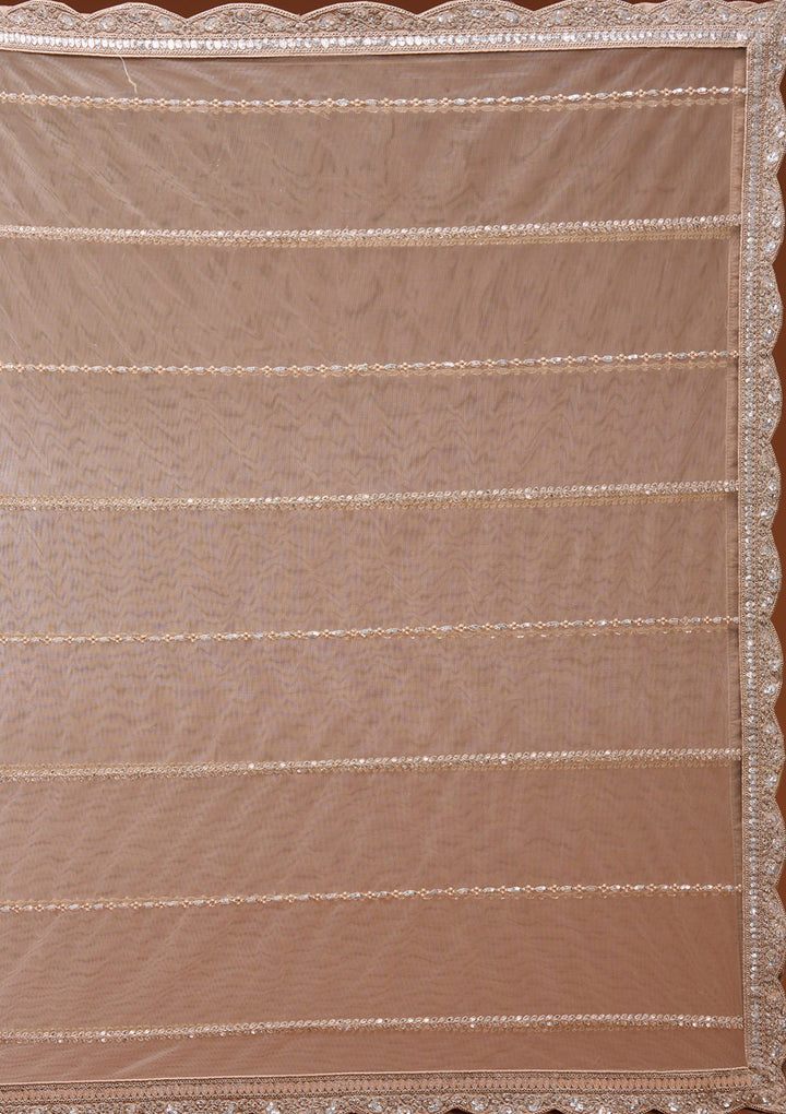 Beige Zariwork (Silver) Net Readymade Lehenga