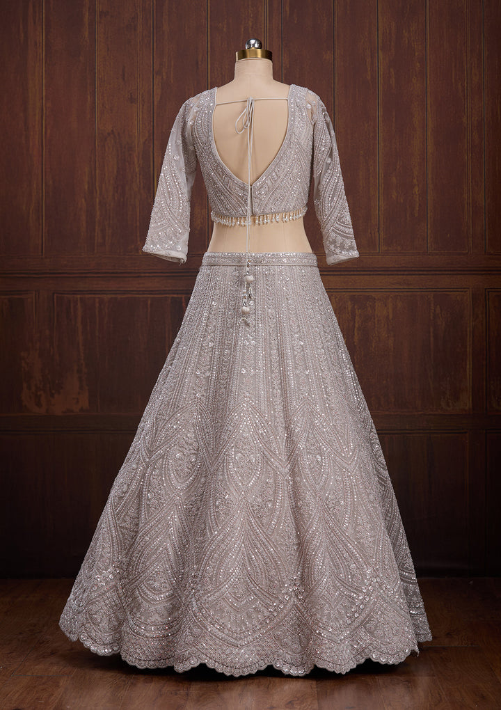 Light Grey Cording Net Readymade Lehenga