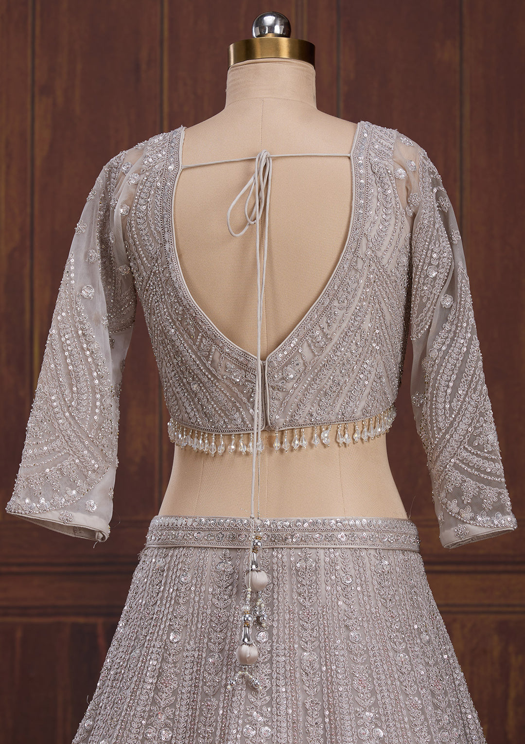 Light Grey Cording Net Readymade Lehenga