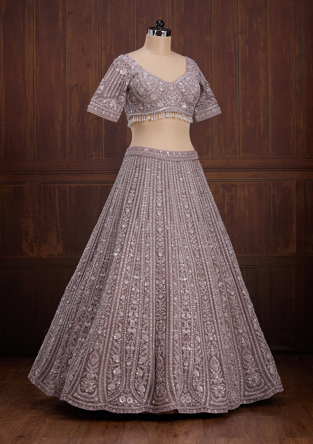 Lavender Cording Net Readymade Lehenga