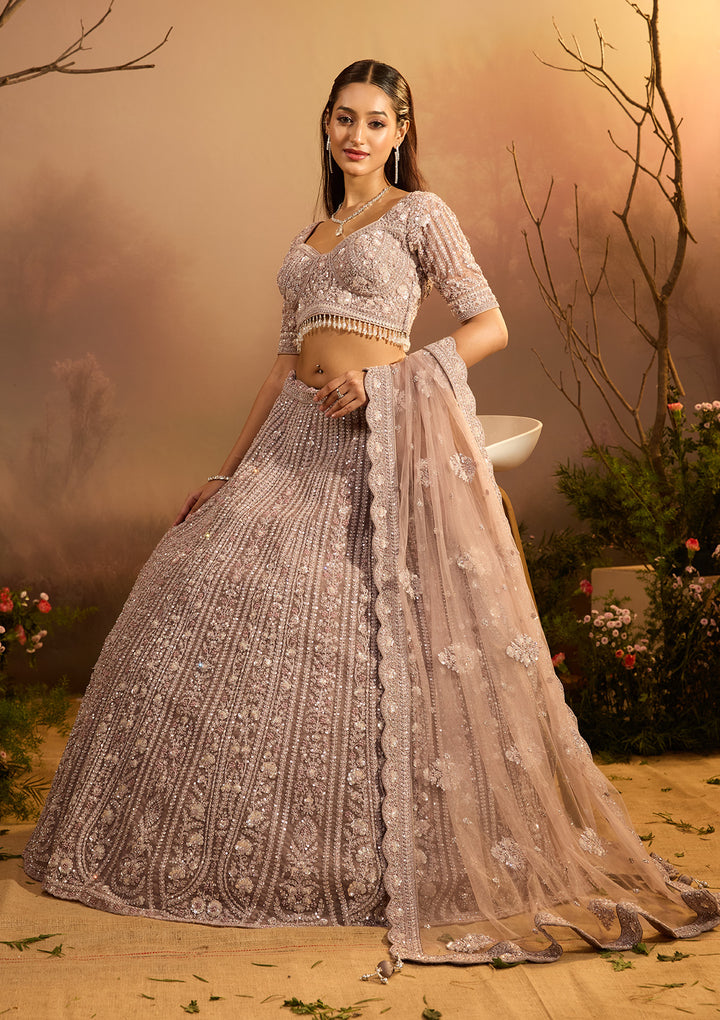 Lavender Cording Net Readymade Lehenga