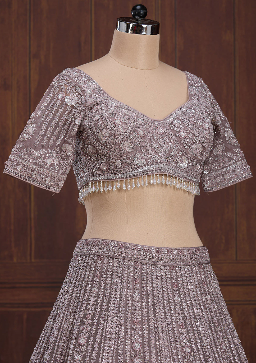 Lavender Cording Net Readymade Lehenga