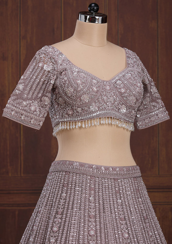Lavender Cording Net Readymade Lehenga