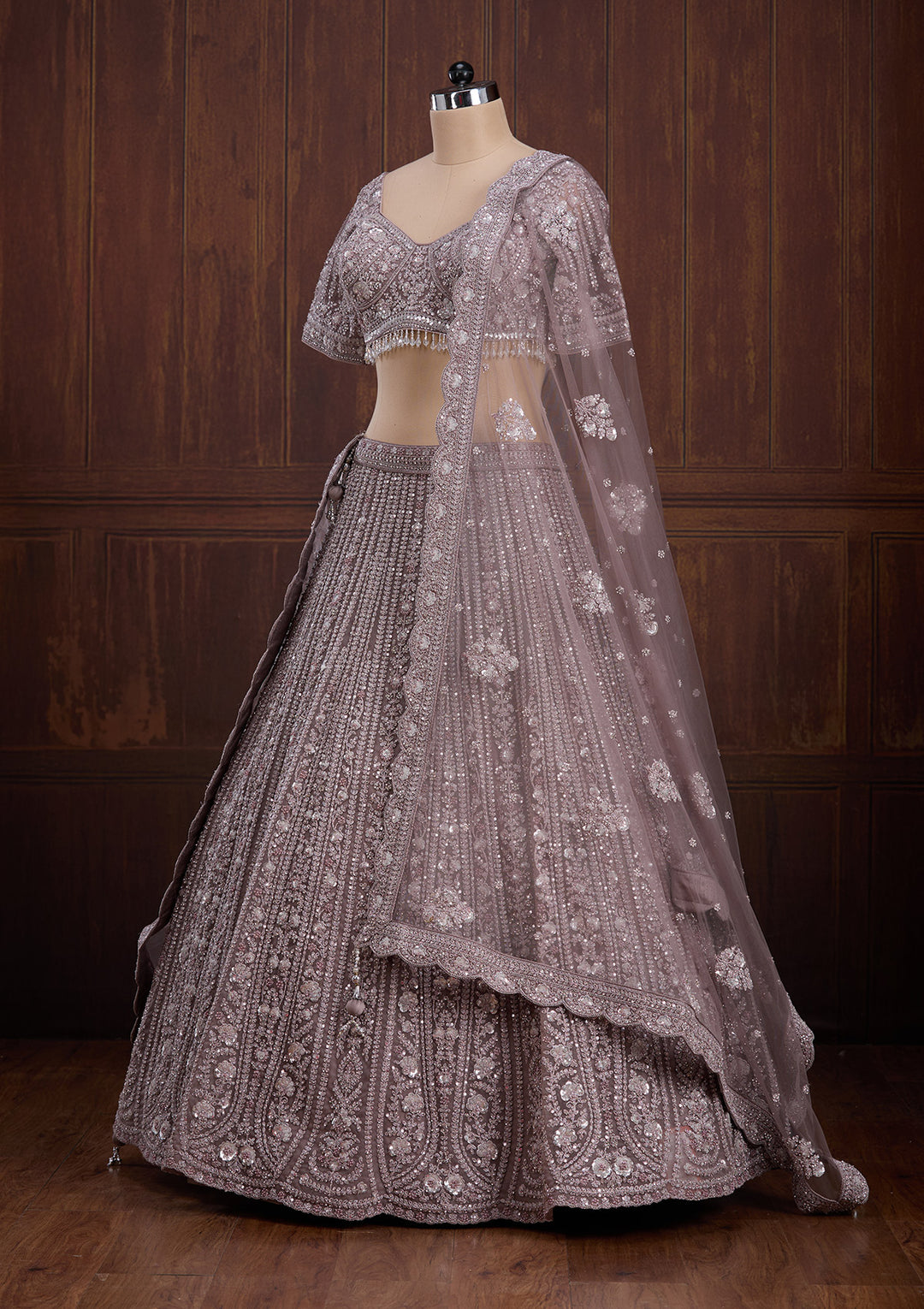 Lavender Cording Net Readymade Lehenga