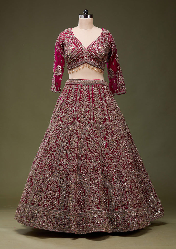 Maroon Zariwork (Gold) Net Readymade Lehenga