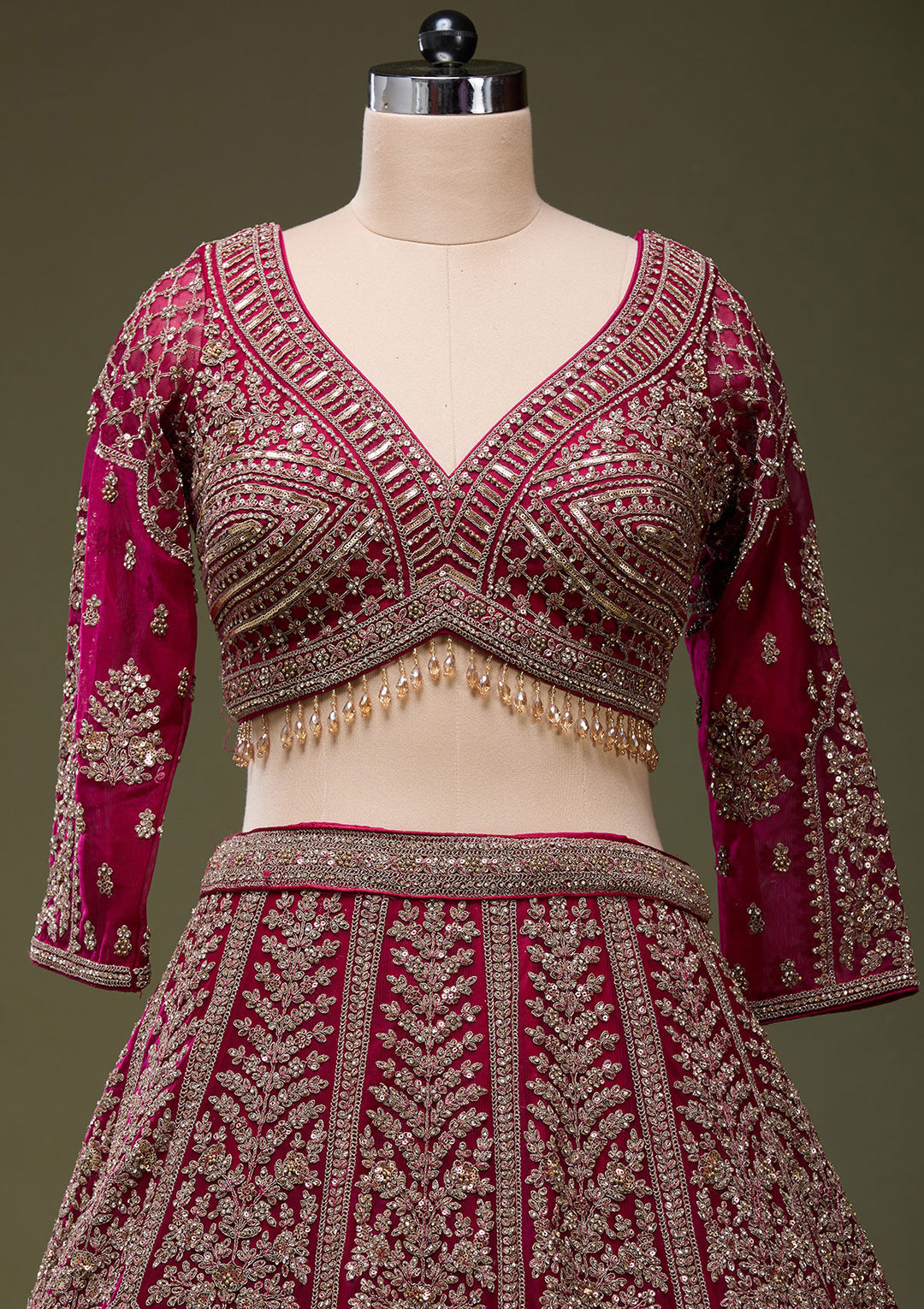 Maroon Zariwork (Gold) Net Readymade Lehenga