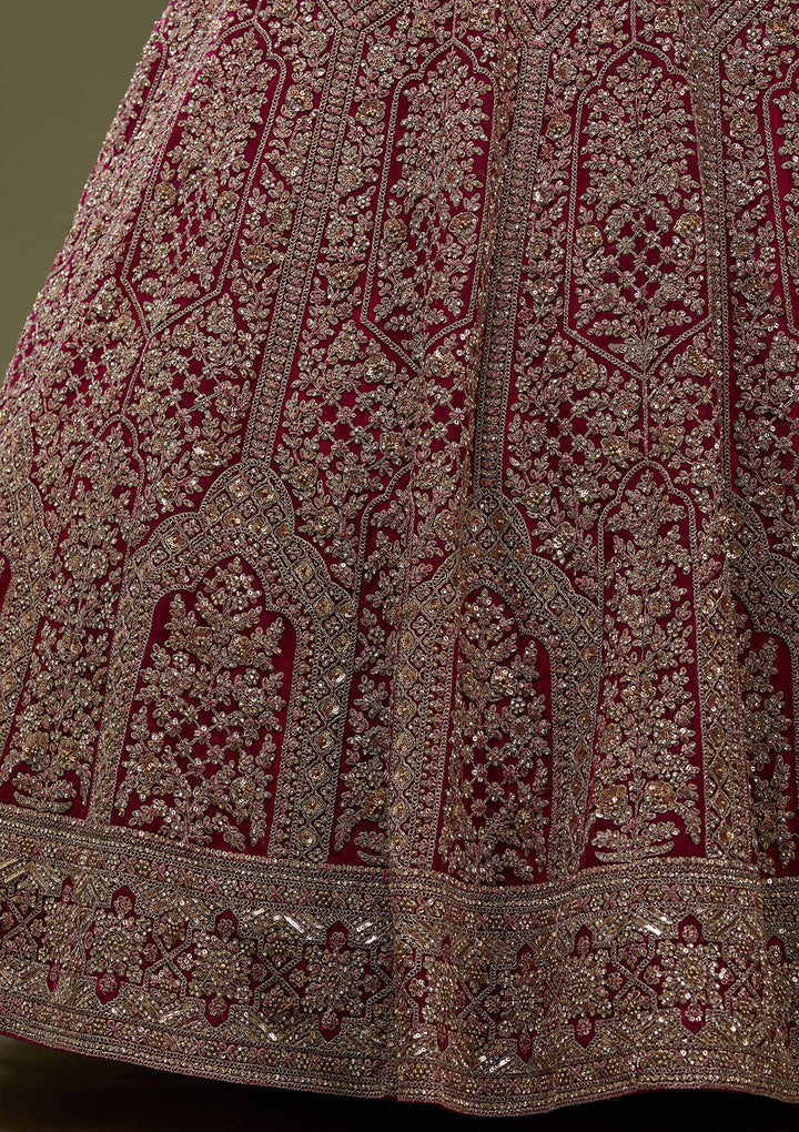 Maroon Zariwork (Gold) Net Readymade Lehenga