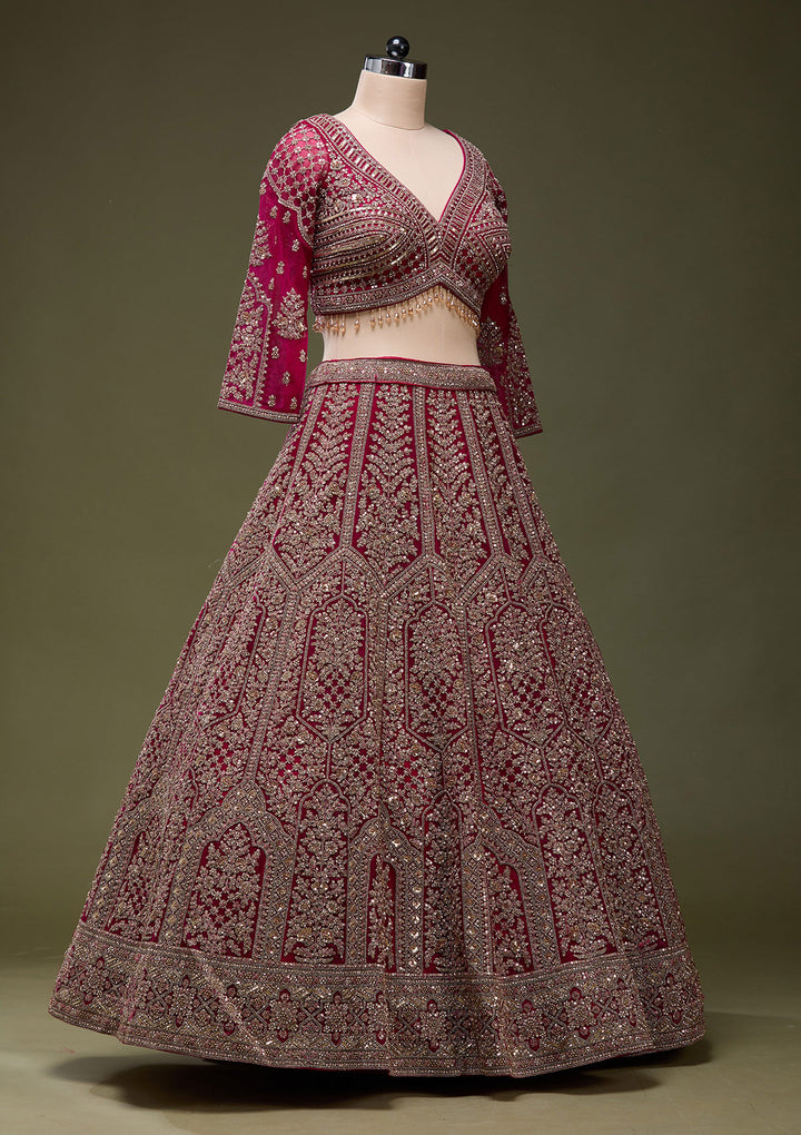 Maroon Zariwork (Gold) Net Readymade Lehenga