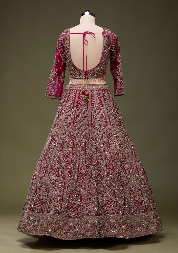 Maroon Zariwork (Gold) Net Readymade Lehenga