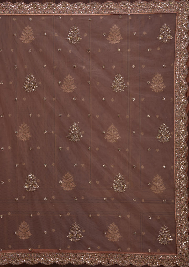 Peach Cording Net Readymade Lehenga