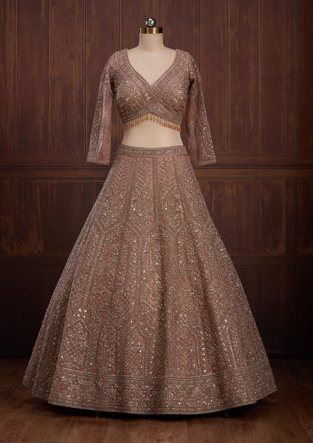 Peach Cording Net Readymade Lehenga