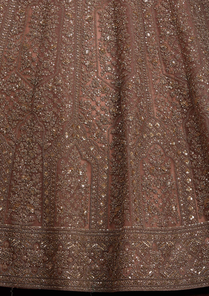 Peach Cording Net Readymade Lehenga