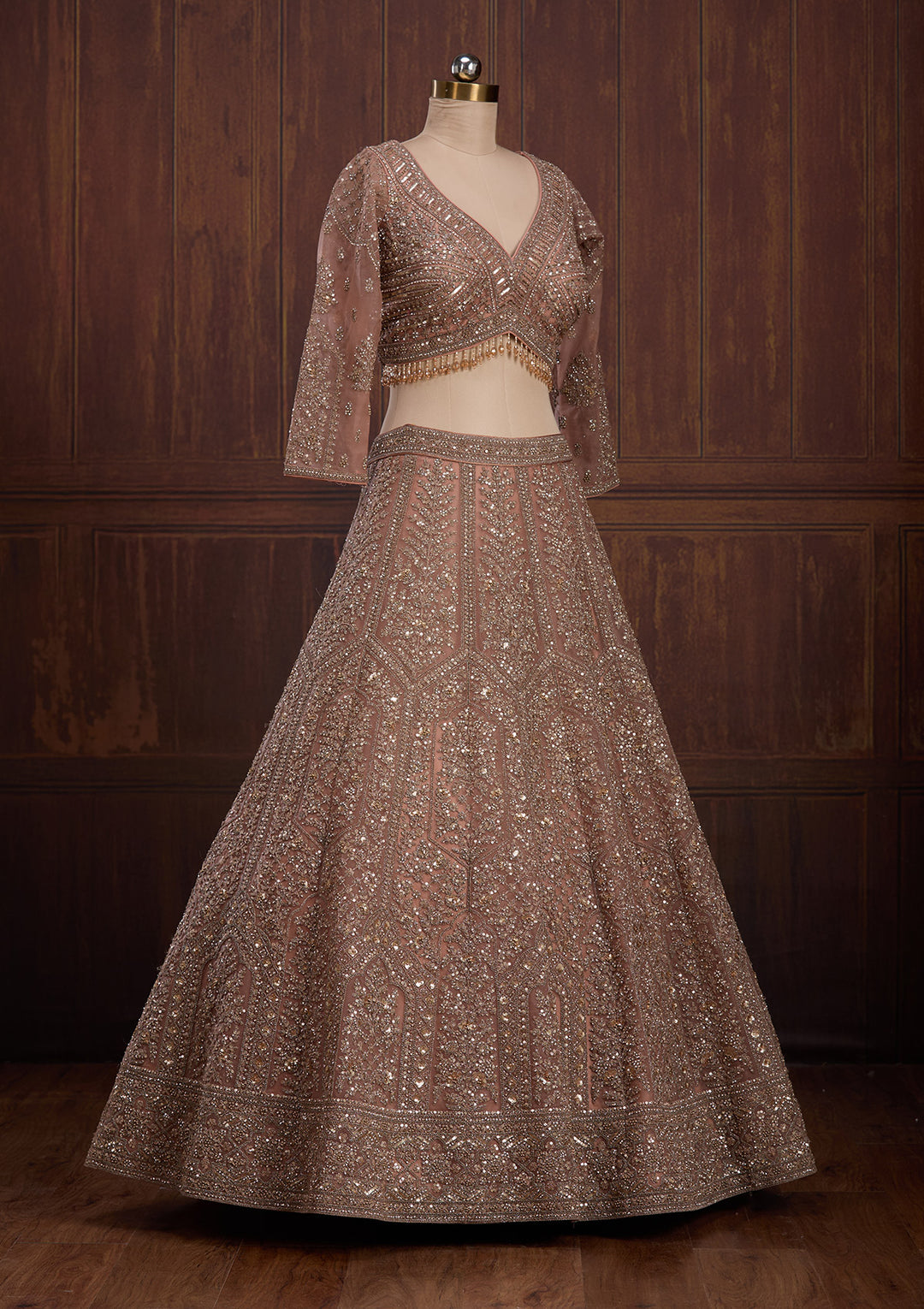 Peach Cording Net Readymade Lehenga