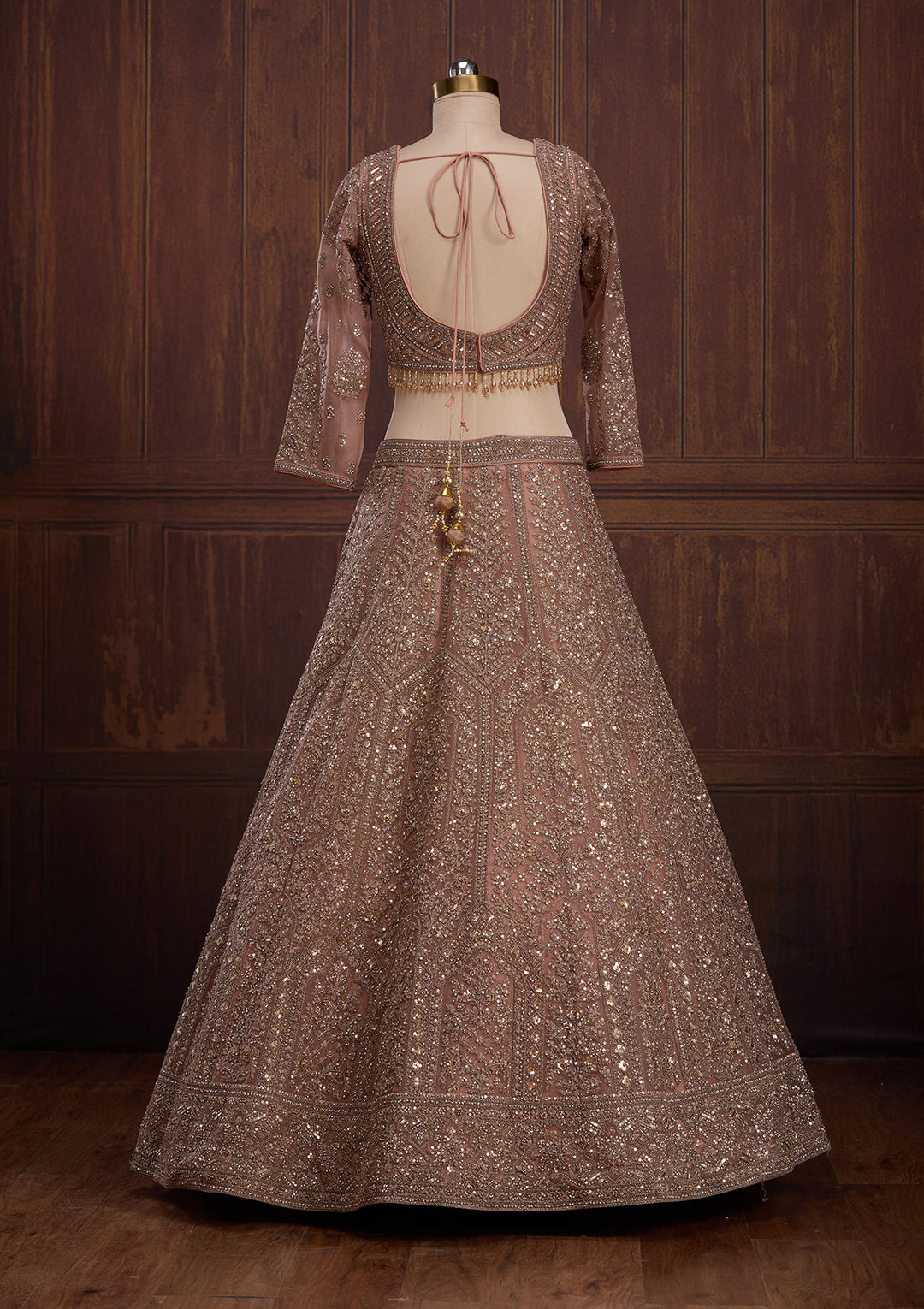 Peach Cording Net Readymade Lehenga