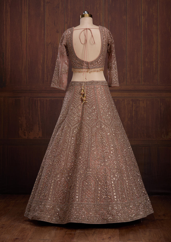 Peach Cording Net Readymade Lehenga