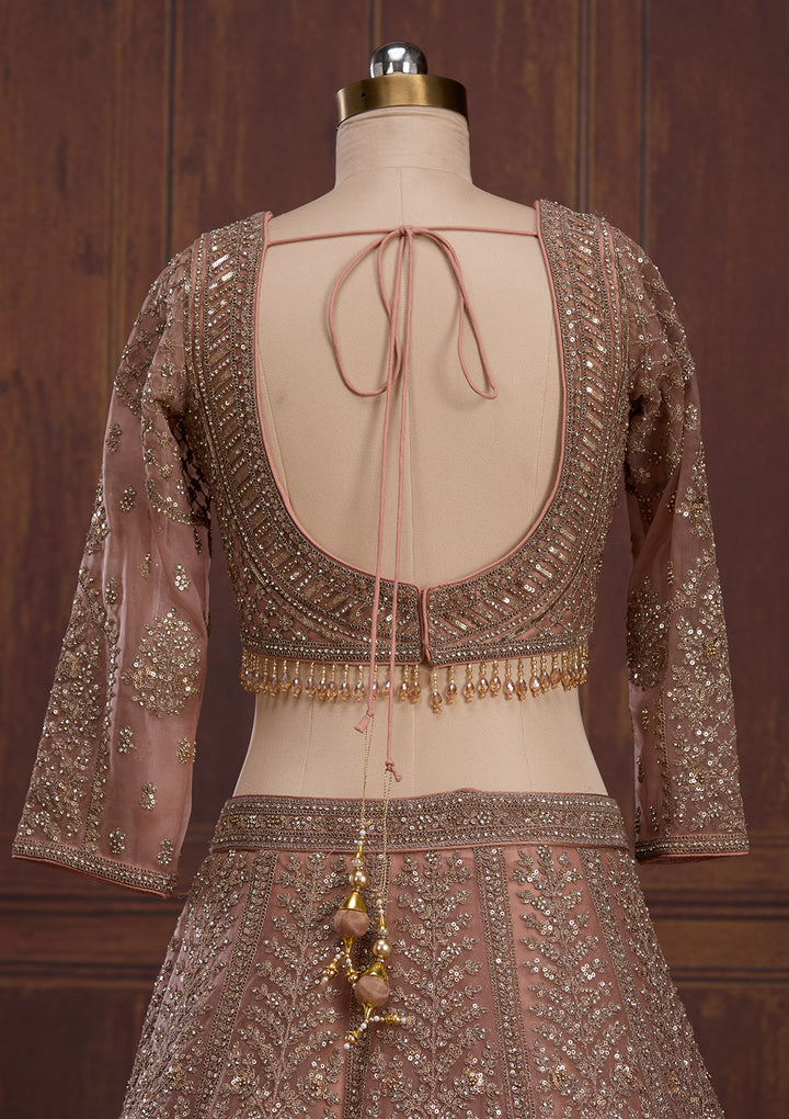 Peach Cording Net Readymade Lehenga