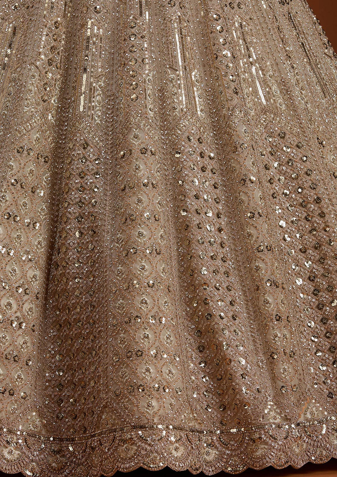 Cream Zariwork (Gold) Net Readymade Lehenga